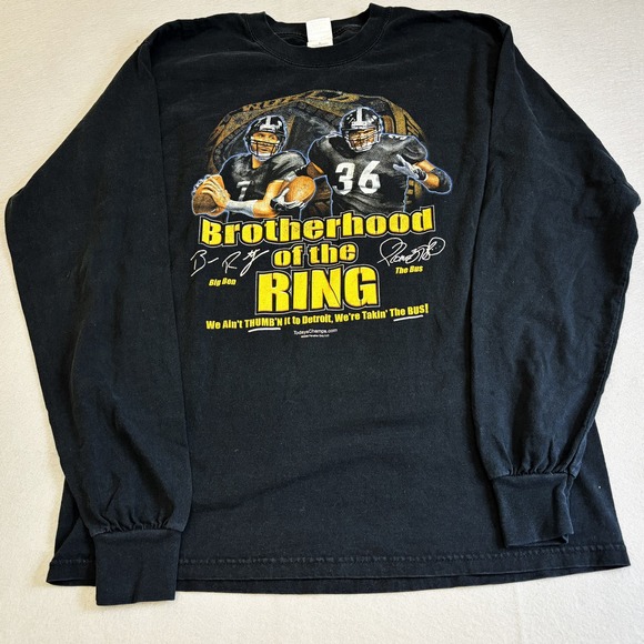 Gildan Pittsburgh Steelers Shirt Mens Large Brotherhood of the Ring Black LS - Picture 1 of 8